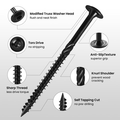 Lag Screws No 14 X 6 Inch Heavy Duty Exterior Wood Timber Screws With Torx Drive Washer Head Rust Resistant Black Epoxy Coated