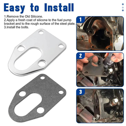 Fuel Pump Mounting Plate With Chrome Bolts For Chevy Small Block Engines 265 283 305 307 327 350 400 Fits Mechanical Fuel Pumps With Gasket For Tight Seal And Easy Mount