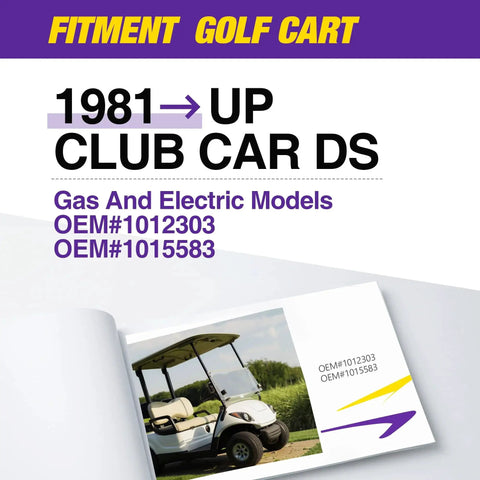 Club Car DS 1981+ leaf spring bushing kit brochure page with golf cart image and OEM#1012303/1015583