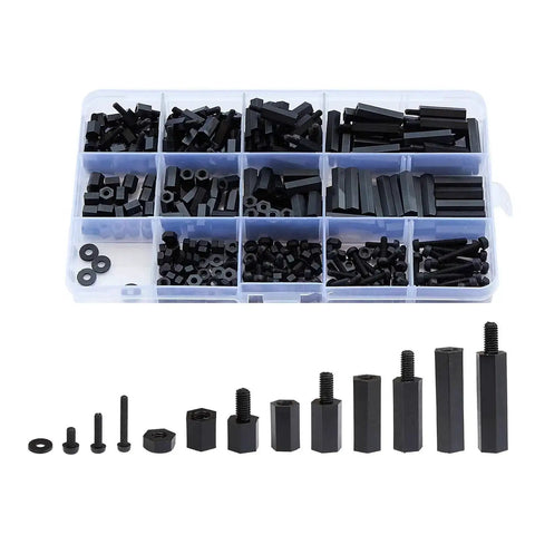 320Pcs M3 Nylon Hex Spacer Standoff Kit With Male And Female Threaded Pillars, Nuts, Screws For PCBs And Motherboards, Black