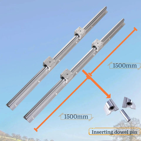Beefed-Up SBR20 Linear Rail Kit 3000mm Set With Four 1500mm Rails, Eight SBR20UU Bearing Blocks, Dowel Pins, Adjustment Handles