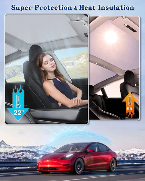 Tesla Model 3 Sunshade Roof Heat Insulation UV Protection No Gap Easy Install demonstrating cooling effect inside car