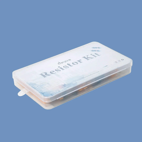 Deyue resistor kit in a clear plastic storage box labeled Resistor Kit