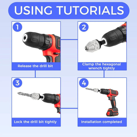 Installation steps for Mini Drill Bit Clamp 0.3-8mm Quick Change Keyless Chuck Adapter on impact drill.