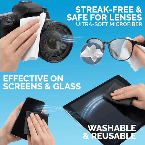 Microfiber Cloths Six Pack 6x7 Inch Lint Free Lens Screen Cleaners For Glasses cleaning cameras and devices
