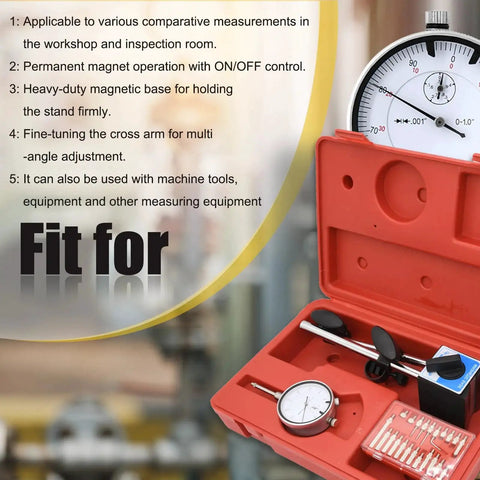 Dial Indicator With Magnetic Base And Point Precision Inspection Set A Real Workhorse For Any Shop in red case