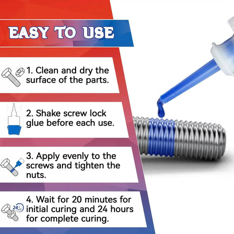 Blue And Red Thread Lock Set 50ml Each Medium Strength Blue And High Strength Red Thread Lock usage instructions and application.
