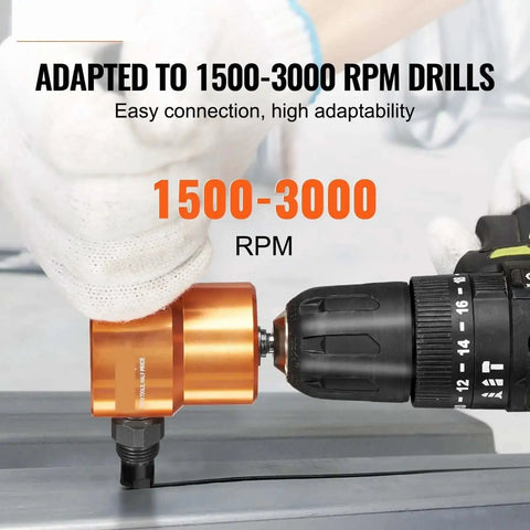 Double Head Sheet Metal Nibbler Cutter Drill Attachment For 360 Degree Metal Cutting, Includes Extra Punch And Die, in use with drill
