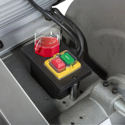 8 Pack Emergency Stop Button Kit With See Through Switch Covers on industrial panel featuring red stop and green start buttons