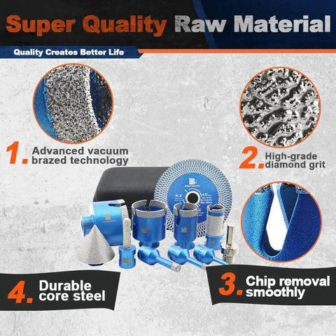Tile Hole Saw Kit With Diamond Core Bits For Porcelain Ceramic Marble And Granite Tiles Pro Grade Drill Set
