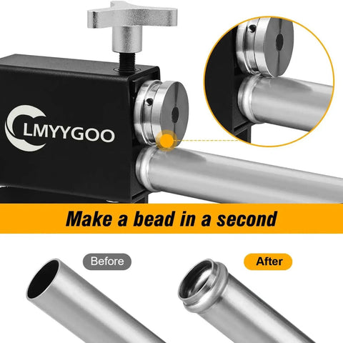 Bead Roller Tubing Beader Tool For Intake And Intercooler Tubing, Fits Five Eighths Inch ID And Larger Tubing, shown in use.