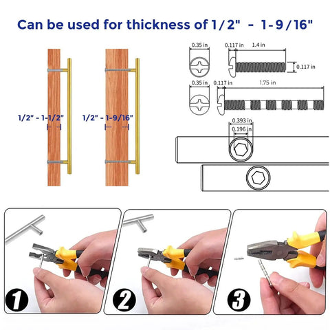 Brushed Gold Cabinet Handles 10 Inch Set Of 5 installation guide with screw measurements and tools for mounting stainless steel pulls