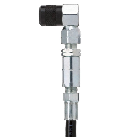 90 Degree Grease Gun Coupler With 18 Inch Flex Hose Threaded Inlet And Swivel Head For Hard To Reach Fittings 31mm Length Head