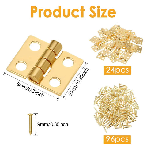 24 Pcs Dollhouse Hinges 10x8mm 180 Degree Stainless Steel Gold Tiny Hinges For Miniature Furniture And Jewelry Boxes With 96 Screws Included By SynHHnergyx
