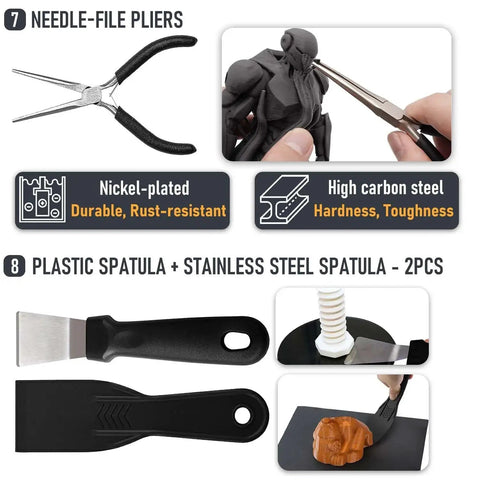 All In One 3D Printer Tools Kit For Finishing And Maintenance 56 Essential Tools Including Needle-File Pliers and Spatulas