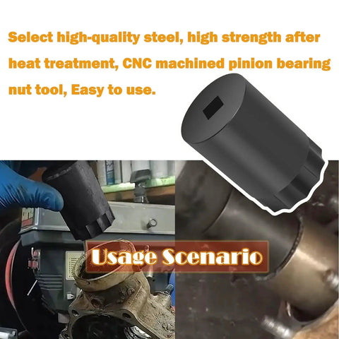 CNC machined black oxide 60mm pinion lock nut tool in use for ATV maintenance on TRX300 FourTrax, TRX250, TRX350.