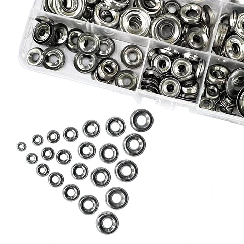 Countersunk stainless washers set, cup finish, sizes #4–#16, 295 pcs, in plastic organizer with loose washers