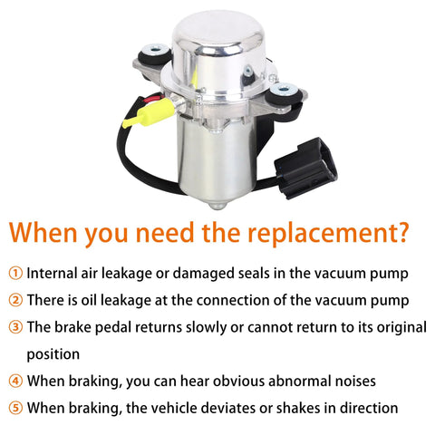 Brake booster vacuum pump with metal housing and mounting bracket, yellow electrical connector and black wiring harness
