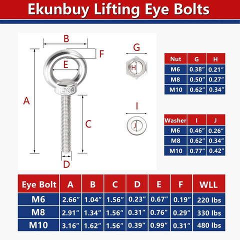 Heavy Duty Stainless Steel Eyebolt Set With Threaded Rings And Nuts For Lifting Indoor Outdoor Use M6 Eyebolts