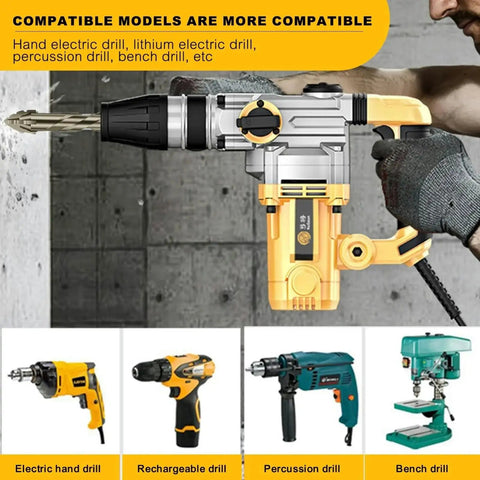 Power drill with 5 Piece 4 Tooth Eccentric Drill Bit Set for Concrete Glass Cast Iron Tile Wood and Metal in use