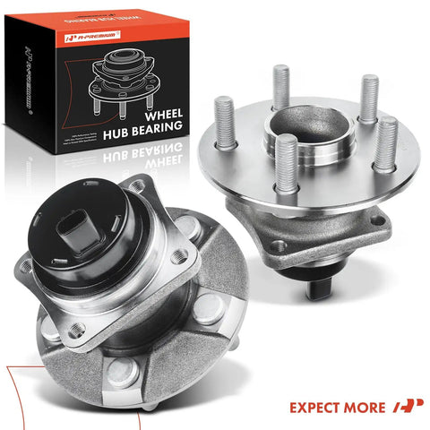 Two Pack Rear Wheel Bearing And Hub Assembly With ABS And Five Lug Compatible With Toyota Corolla Matrix Prius And Pontiac Vibe From 2003 To 2008 FWD Only Easy Install shown with packaging