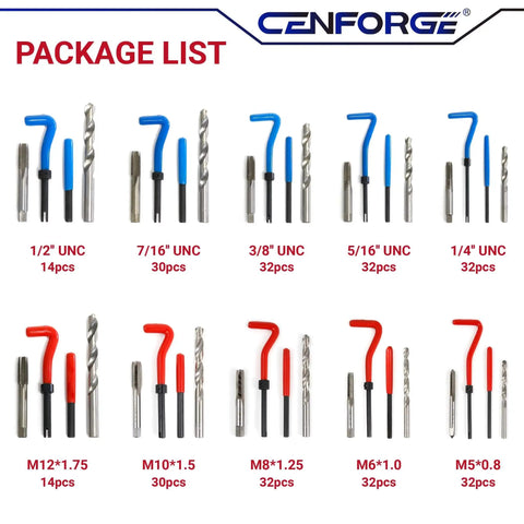 320-Piece Thread Repair Kit For SAE And Metric Threads With HSS Drill Bits Taps 304SS Inserts And Break Off Pins