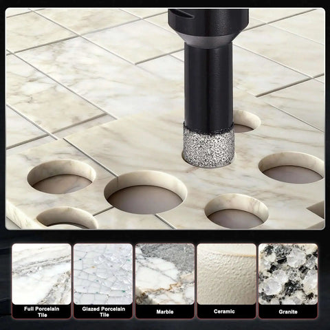 4-Piece 1/4 Inch Diamond Core Drill Bit Set With 5/8-11 Thread For Angle Grinders cutting through marble tile surface