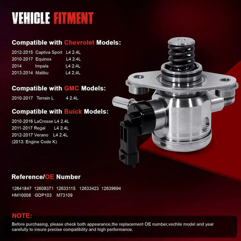 High Pressure Fuel Pump Replacement For Chevrolet Equinox Malibu Impala Captiva Sport GMC Terrain Buick LaCrosse Verano Regal 2010 2017 OE Style GDP103
