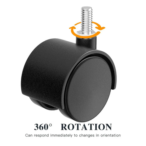 Beefy 2 Inch Nylon Casters Set Of 4 With M8 Threaded Stem Swivel Wheel Replacement, black, 360° rotation, 60 lb capacity