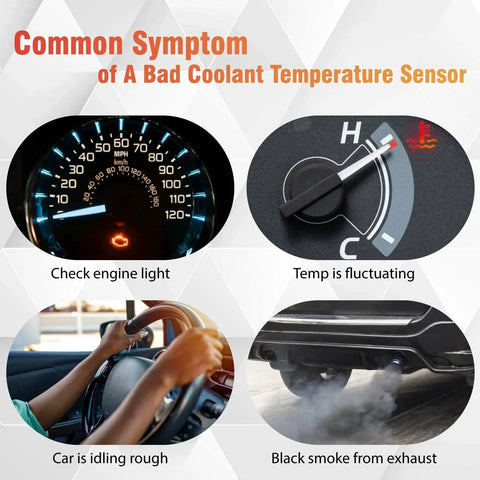 Infographic showing symptoms of a bad Coolant Temperature Sensor OEM Grade Replacement Compatible With Chevrolet vehicles