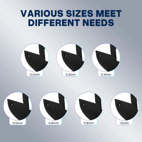 MK8 Brass 3D Printer Nozzle Set All In One Upgrade Kit size chart showing 0.2mm to 1.0mm nozzles variety for Neptune 3 Series