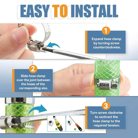 Installation steps for 45 Piece Stainless Steel Hose Clamp Kit With Worm Gear Adjustable From 1/4 To 1-1/8 Inches (6-29 Mm)