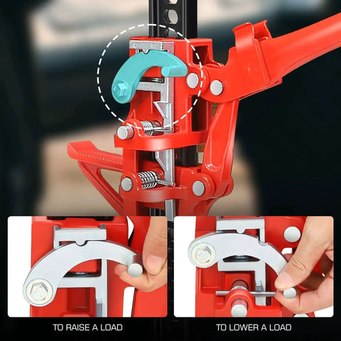 Close-up of Universal 48 Inch Farm Jack Ratcheting 3 Ton Off Road Tool For Car Truck SUV, showing handle and mechanism details.