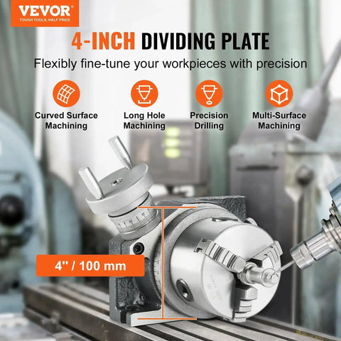 4 Inch Milling Rotary Table For Milling Machines Horizontal And Vertical Precision Indexing With 3 Jaw Chuck 80 Mm M10 T Bolts Nuts Includes 3.1 Inch Clamping Range For Small Shop Wood And Metal Workpieces installed on machine bed