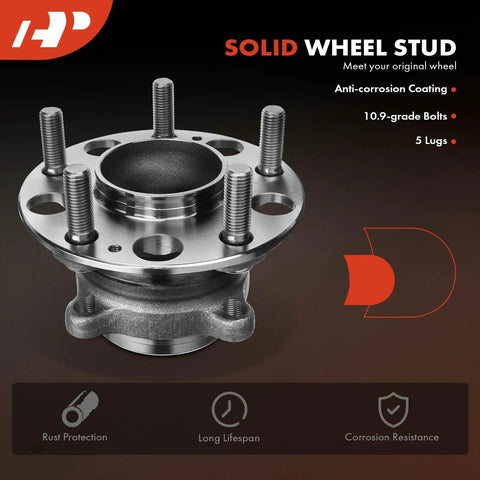 2X Rear Wheel Bearing And Hub Assembly For Honda Accord 2014 2020 FWD 5 Lug Compatible With Hybrid And Gas Models Replacement Set OE Quality Bearings And Hubs With Easy Install Durable Steel Construction Resilient Performance displayed with rust protection and corrosion resistance features.