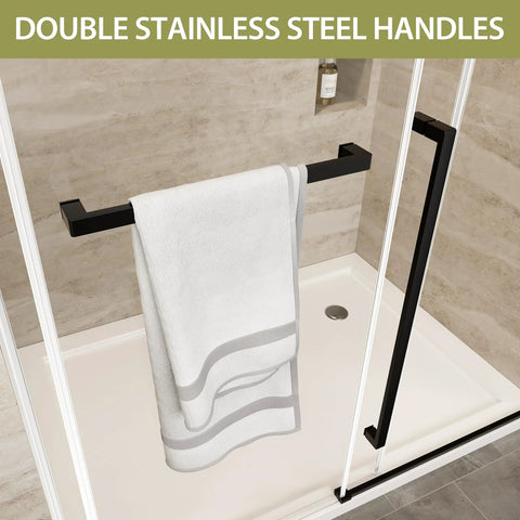 Barn-Style Sliding Shower Door With Exposed Rollers, 8mm Clear Tempered Glass, Matte Black Stainless Steel Hardware, 60 Inch