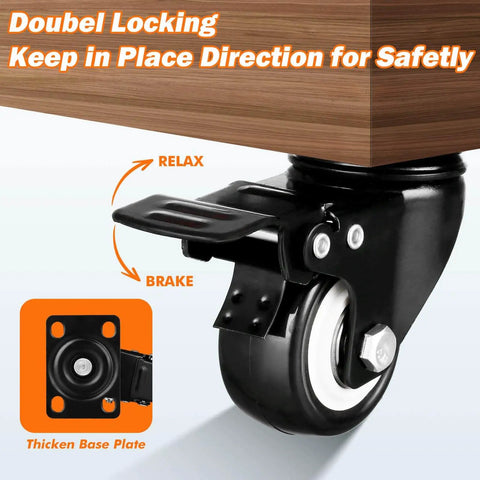 Heavy Duty Two Inch Swivel Casters Four Pack With Dual Locking Brakes Industrial Polyurethane Wheels for Workbenches