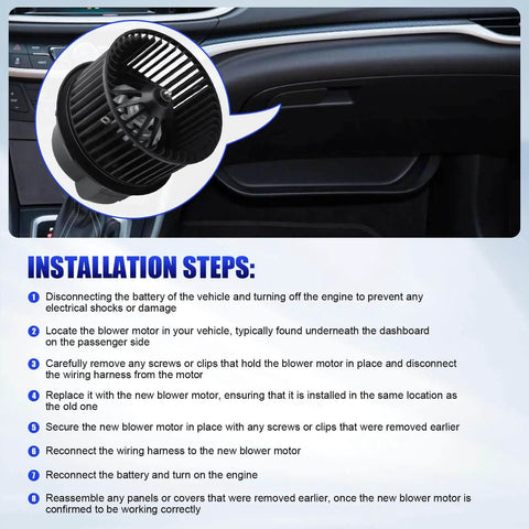 Installation guide for Premium HVAC Blower Motor With Fan for Ford Focus Escape C Max Transit Connect and Lincoln MKC 2012-2019