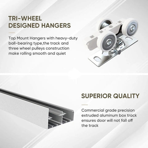 Heavy Duty Aluminum Bypass Sliding Door Hardware Kit For Two Doors With Finger Pulls, Five Foot Track System, roller and track