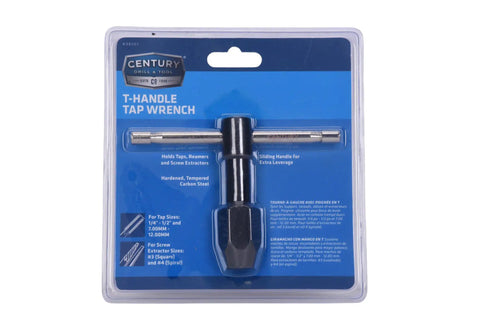 Century Drill and Tool 98502 T-Handle Tap Wrench for Quarter to Half Inch Taps Steel Construction Precise Control Easy Install