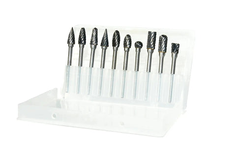 10 Piece Double Cut Carbide Burr Set For Die Grinder And Rotary Tools By YUFUTOL Pro Grade 3mm Shank with protective case