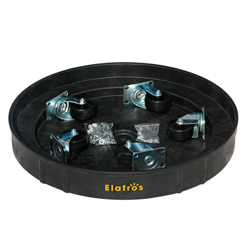 Heavy Duty Drum Dolly Cart For 30 And 55 Gallon Drums Up To 900 Lb Capacity showing black platform with 5 swivel casters