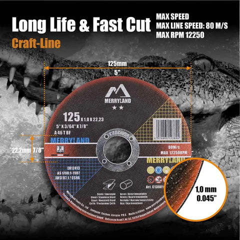 5 Inch Heavy Duty Metal Cutting Wheel For Stainless Steel And Iron, 50 Pack, Angle Grinder Compatible Cut Off Discs C13081042