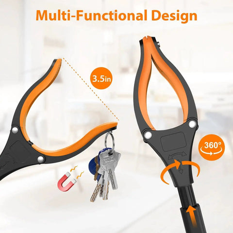 32 Inch Foldable Grabber Reacher Tool 2 Pack With 360 Degree Rotating Jaw And Magnet, showing 3.5-inch jaw with key grabber