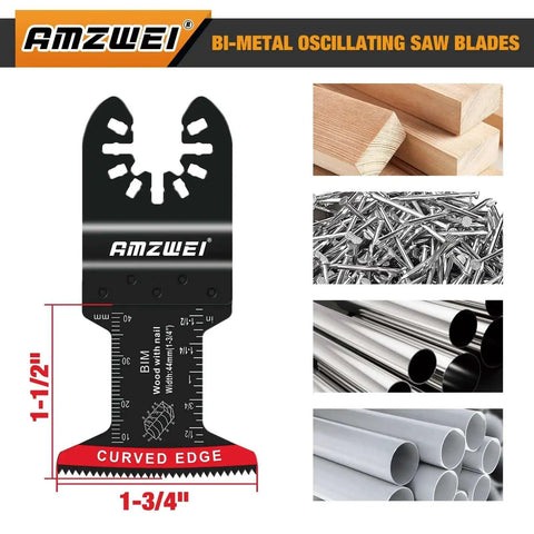 Bi Metal Oscillating Tool Blades Set For Metal Cutting, 10 Pack Curved Edge Blades One And Three Quarter Inch For Soft Metal Hard Wood Plastic, Tough As Nails Bi Metal Teeth, Compatible With Dewalt Milwaukee Bosch Ryobi By AMZWEI.