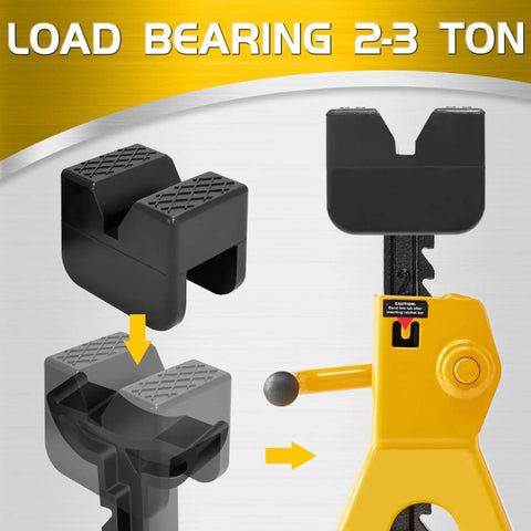 Universal Rubber Jack Pad Adapters For Rail Pinch Welds Anti Slip 2 Pack with slotted design on floor jack, black rubber