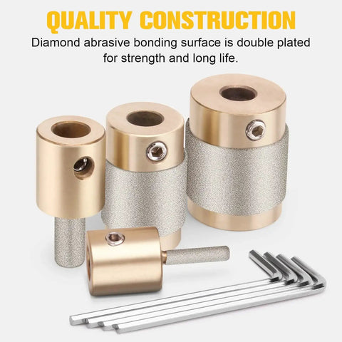 Diamond Grinder Bit Head Tools For Stained Glass Set With Brass Core Pro Grade Four Piece Diamond Bit Set In Sizes One Inch One And Three Fourths Inch One Quarter Inch And One Eighth Inch With Allen Wrenches Ecarke