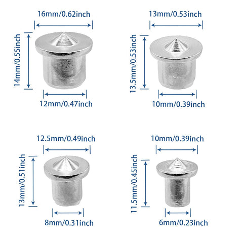 Four chromed steel centering pins with sizes for 24 Piece Doweling Center Transfer Plugs Set For Woodworking Pro Grade.