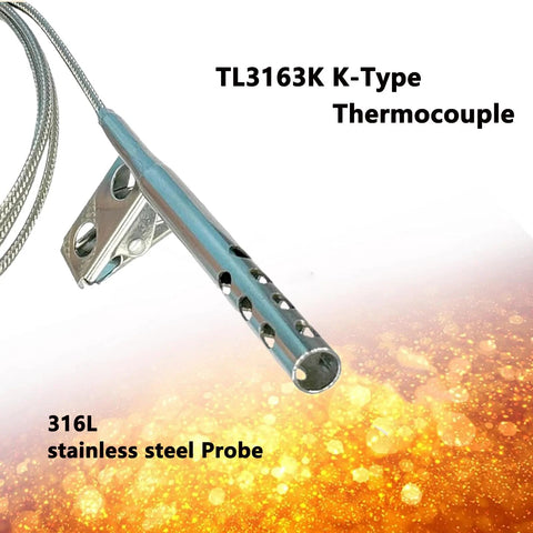 TL3163K K-Type thermocouple air probe, stainless steel open-hole clip for air temperature -40°F to 890°F