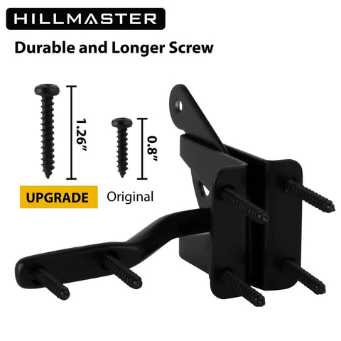 Self Locking Gate Latch For Wooden Fences, Heavy Duty Gravity Lever With Steel Spring And Cable Pull, showing screws and dimensions